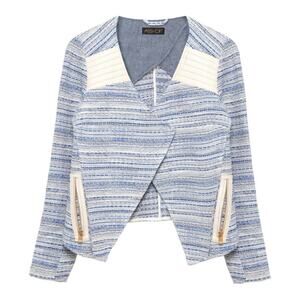 NWT AS BY DF JACKET BLAZER BLUE CHAMBRAY WHITE LEATHER PREPPY MOTO EDGY UNIQUE